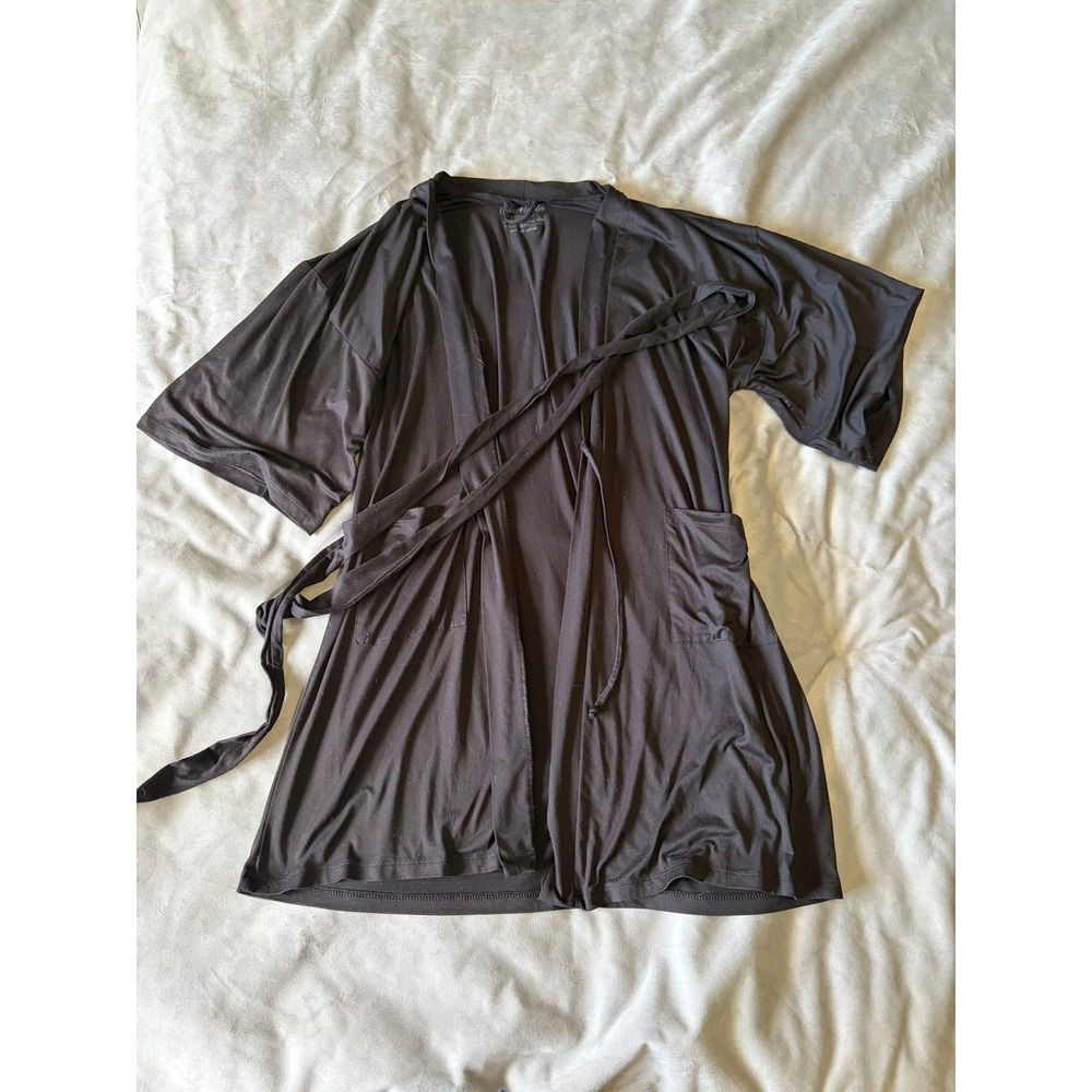 Lilac + London Black Short Robe Recycled Blend Loungewear Medium Large